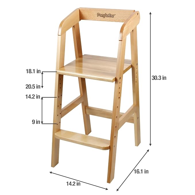 PandaEar Wooden High Chair for Toddlers, Adjustable Child Highchair Feeding - Image 4