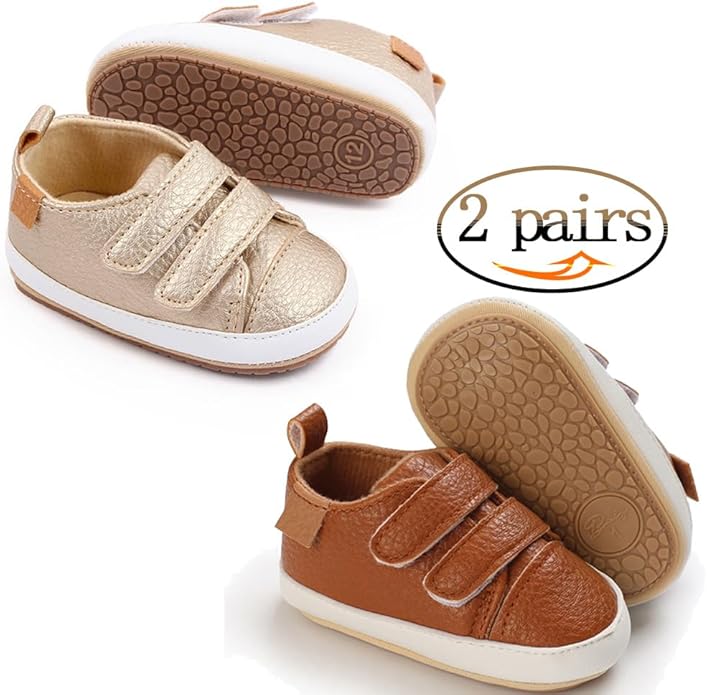 2Pairs Baby Shoes, Boys Girls Non-Slip Rubber Sole Sneakers, Unisex Infant Soft - Image 3