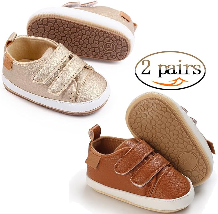 2Pairs Baby Shoes, Boys Girls Non-Slip Rubber Sole Sneakers, Unisex Infant Soft - Image 3