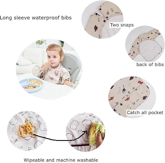 GZMM Waterproof Baby Bibs, Infant Toddler Long Sleeve Feeding Bib - Image 4