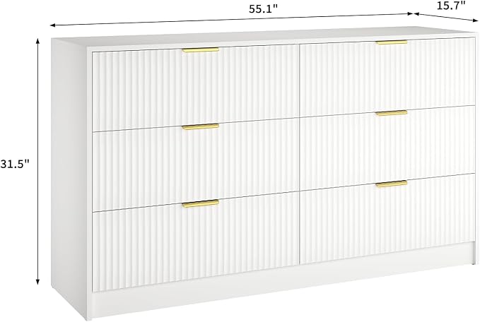 6 Drawers Fluted Dresser for Bedroom, Large Floor Chest of Drawers, Modern Long - Image 2
