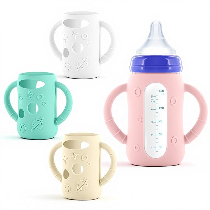 4-Pack Silicone Sleeves for Lansinoh Glass Bottles 5 oz- Starry Sky Design Baby by Luxnary