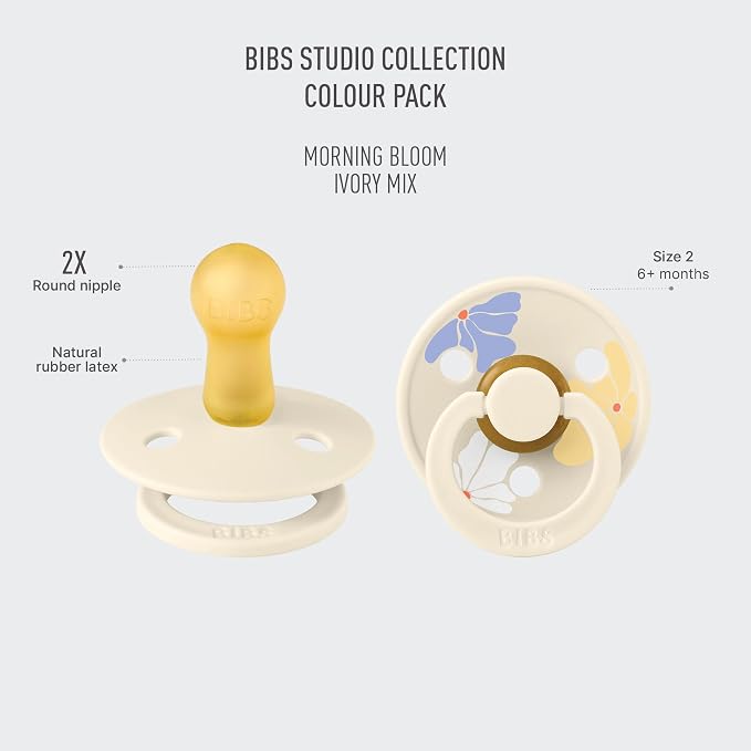 BIBS Pacifiers - Studio 2 Pack | Round Nipple Baby Pacifier | BPA Free Natural - Image 2