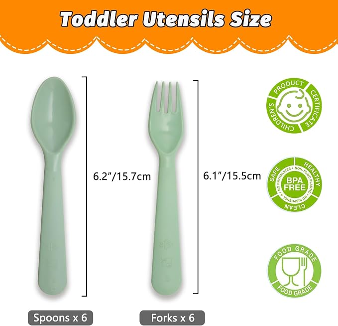 12 Pcs Kids Spoons and Forks Toddler Utensils Plastics Reusable Silverware Baby - Image 2