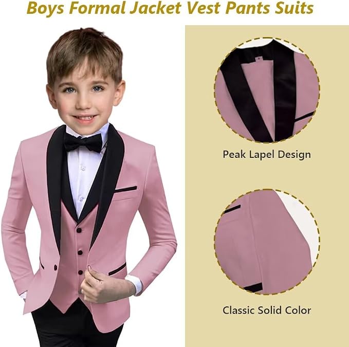 Boys Suit 3 Piece Ring Bearer Suit Kids Formal Jacket Vest Pants Suits Wedding - Image 4