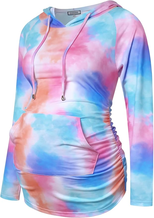 GINKANA Maternity Hoodie Long Sleeves Shirts Casual Maternity Top Pregnancy by GINKANA
