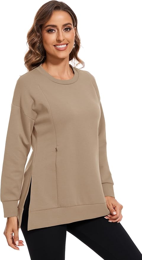 Smallshow Women's Nursing Tops Sweatshirt Long Sleeve Side Split Breastfeeding - Image 3