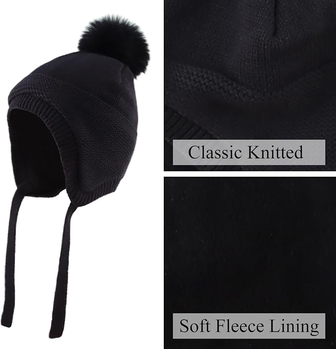 JANGANNSA Basic Winter Baby Boys Beanie Pompom Knitted Girls Hat Kids Earflap - Image 3