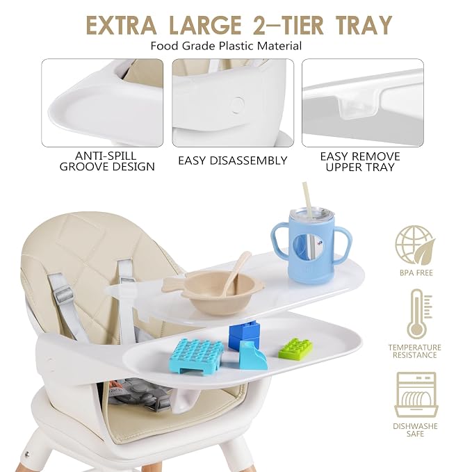 6 in 1 Baby High Chair, Convertible Wooden High Chairs/Booster Seat - Image 3