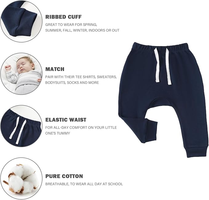 SOBOWO Newborn Baby Boy Girl 3-Pack Joggers Infant Baby Cotton Harem Pants - Image 5
