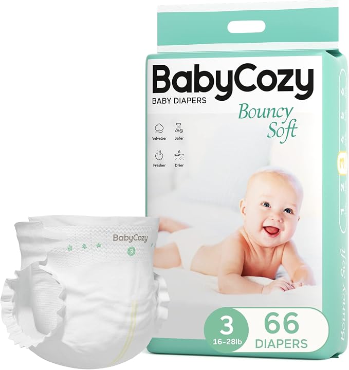 Baby Diapers Size 3, Bouncy Soft Diapers Hypoallergenic Without Chlorine by BabyCozy
