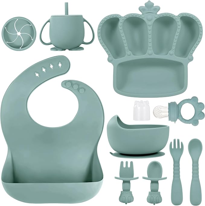 Silicone Baby Feeding Set 10 Pcs Baby Led Weaning Supplies Suction Bowl Divided by BXLL