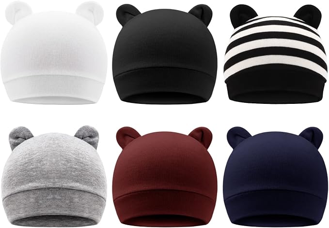 DRESHOW BQUBO 6 Pack Baby Hats for Boys Girls Unisex Baby Hat Soft Knit Cap by DRESHOW