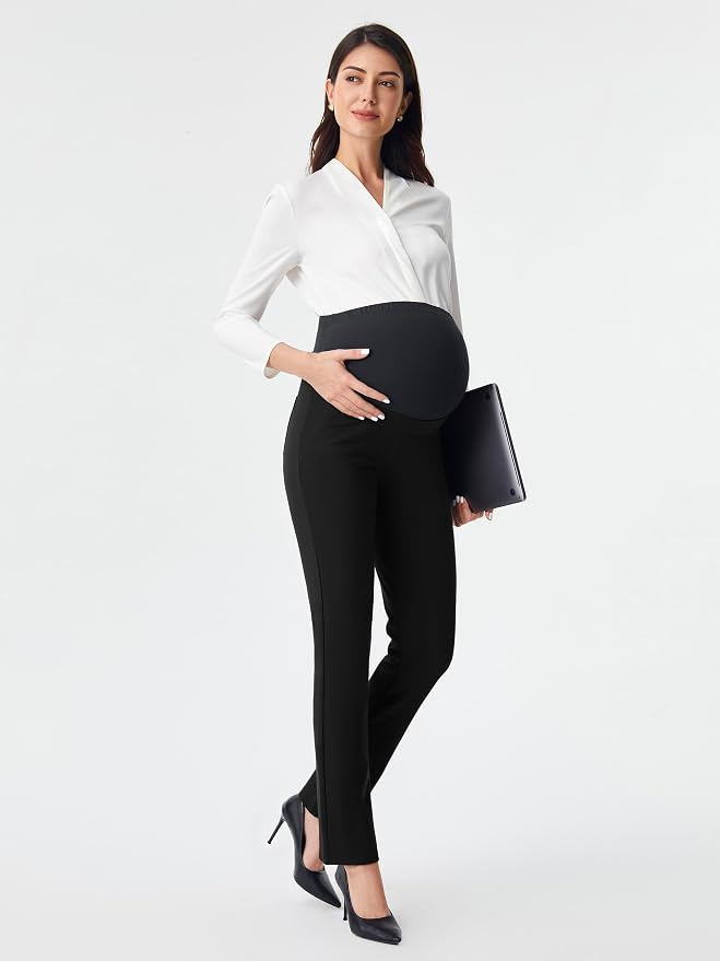 AFITNE Maternity Pants for Work Over The Belly Straight Leg Dress Slacks - Image 5