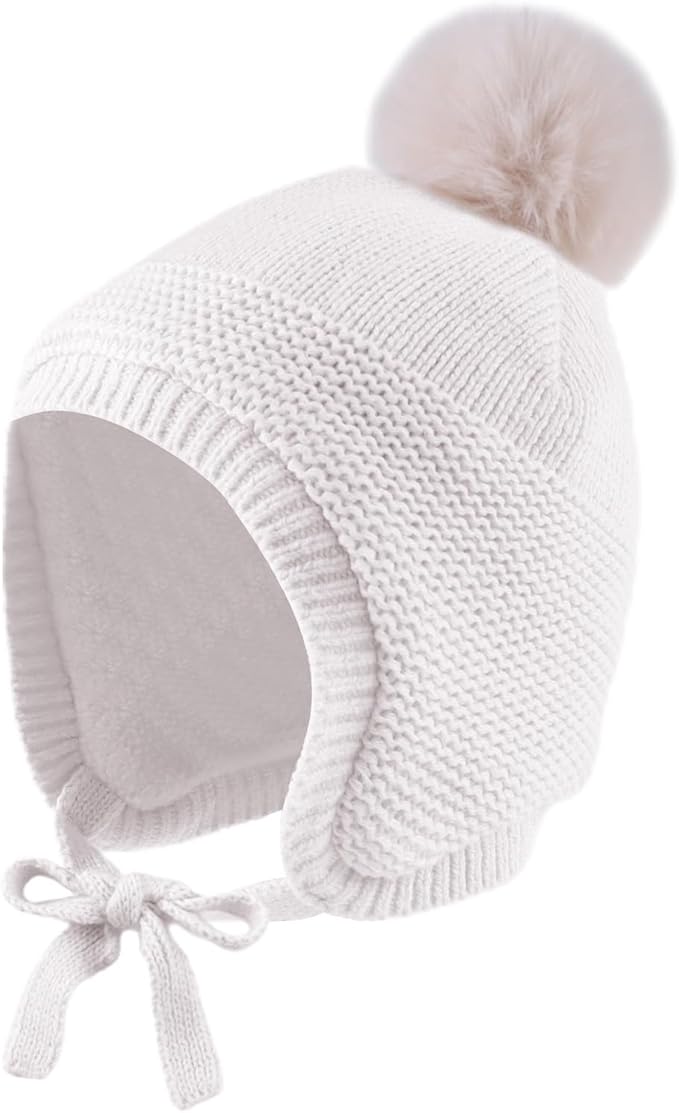 JANGANNSA Basic Winter Baby Boys Beanie Pompom Knitted Girls Hat Kids Earflap by JANGANNSA