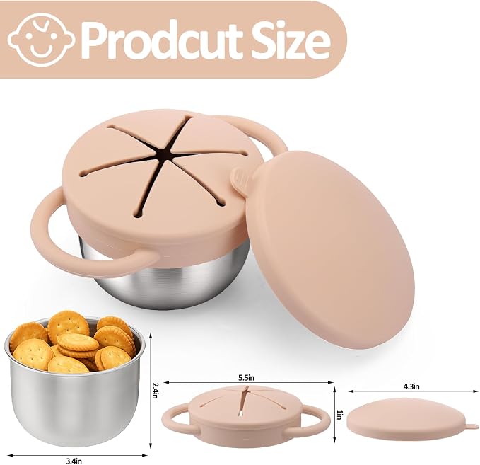 BUSOHA 2 Pack Stainless Steel Toddler Snack Cups - 9 OZ Spill-Proof Baby Snack - Image 2