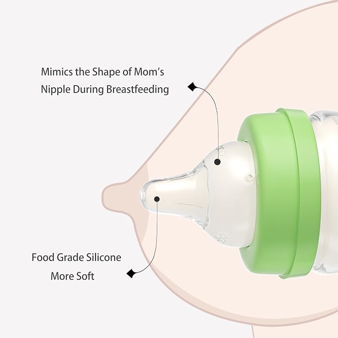 YOHKOH Glass Baby Bottles with Slow Flow Nipple, Newborn Anti-Colic Baby Bottles - Image 6