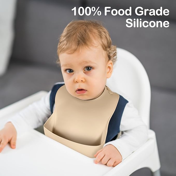 Silicone Bibs for Babies Toddler Set of 3, BPA Free, Soft Adjustable Waterproof - Image 3