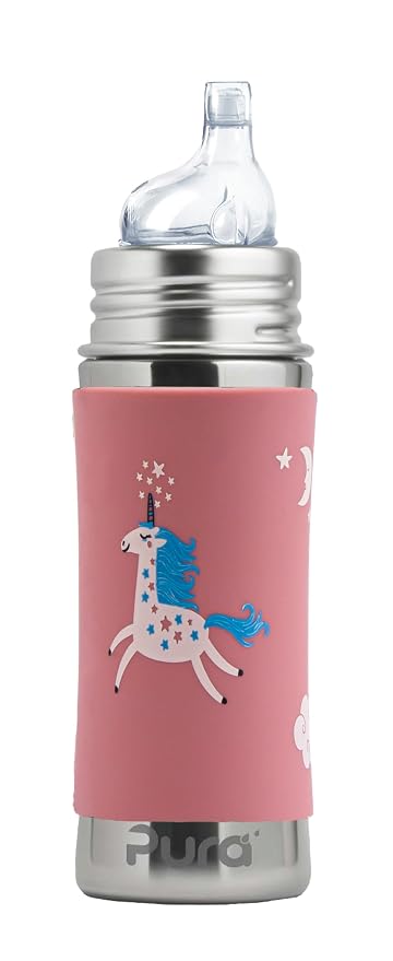 Pura Kiki 11oz/325ml Stainless Steel Sippy Cup Bottle w/Sleeve, Plastic-Free by Pura