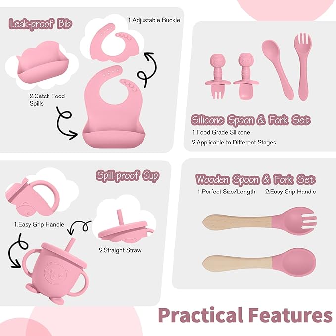 Baby Led Weaning Supplies, 17 Piece BPA-Free Silicone Feeding Set, Eating - Image 4