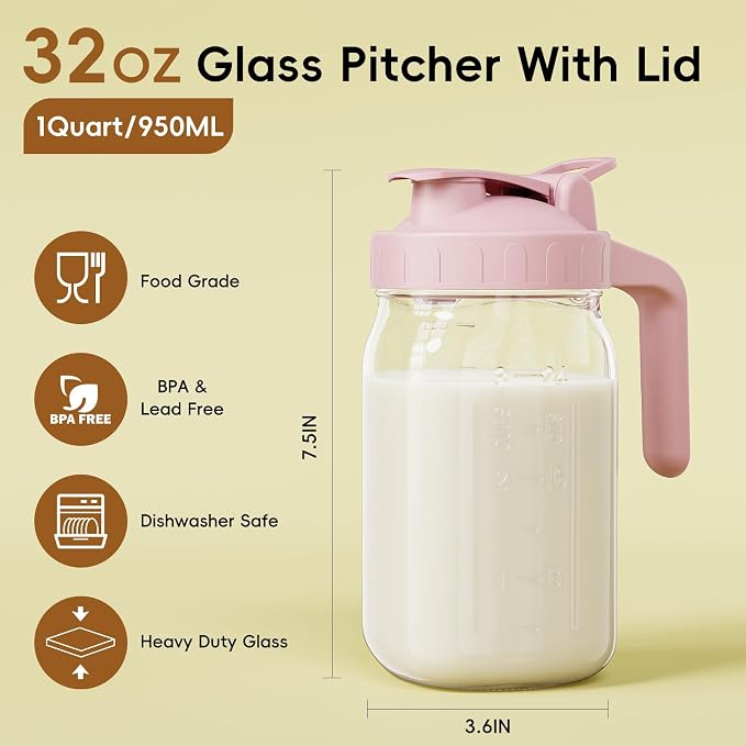 Breast Milk Pitcher Jug - 32 oz Glass Mason Jar Airtight Pitcher - Image 2