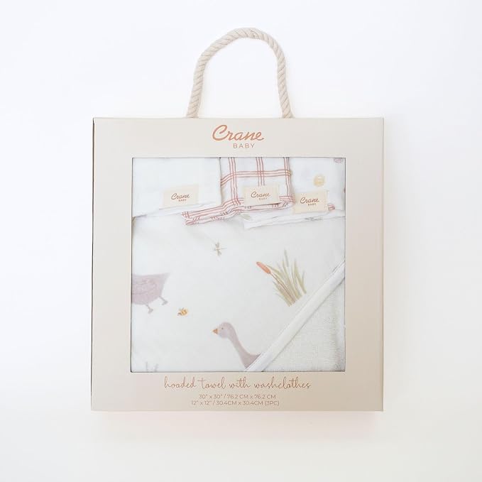 Crane Baby Hooded Towel & Washcloth Set, Charlie Farmhouse Goose Hooded Baby - Image 8
