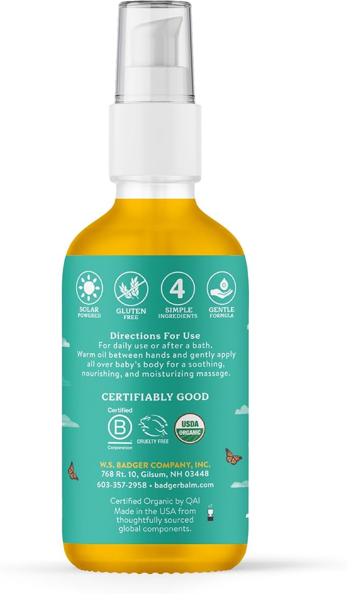 Badger Baby Oil, 100% Organic Ingredients to Soften & Moisturize Dry Skin or - Image 2