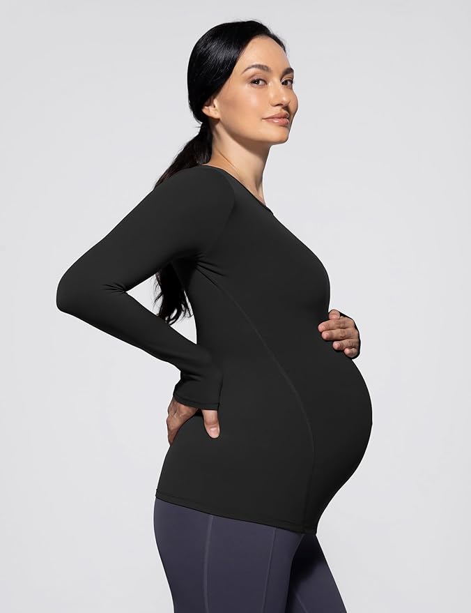 POSHDIVAH Women's Maternity Long Sleeve T Shirts Scoop Neck Pregnancy Tee Top - Image 2