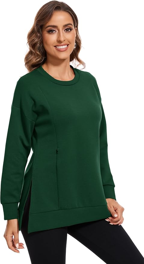 Smallshow Women's Nursing Tops Sweatshirt Long Sleeve Side Split Breastfeeding - Image 3