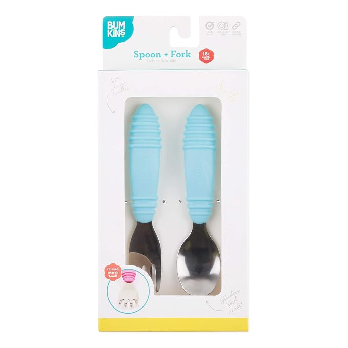 Bumkins Toddler Utensils, Kids Size Fork and Spoon Set, Silicone and - Image 4