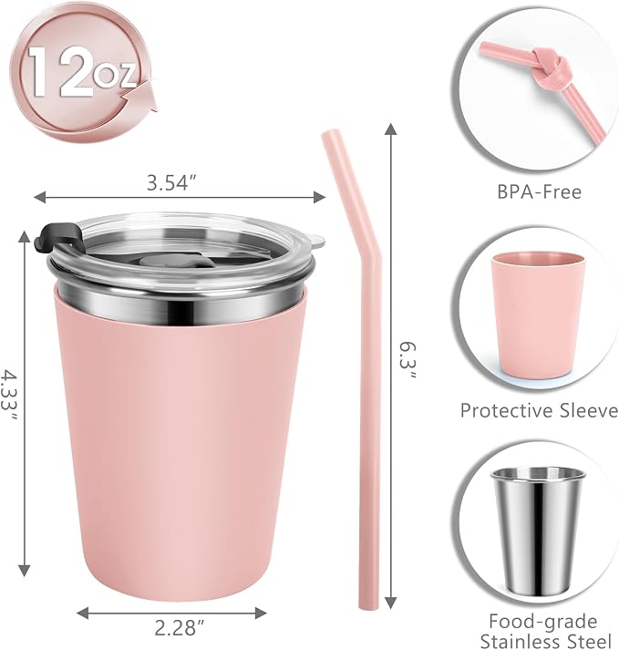 Kids Cups with Straws and Lids Leak Proof, 12oz Sippy Cups - Image 2