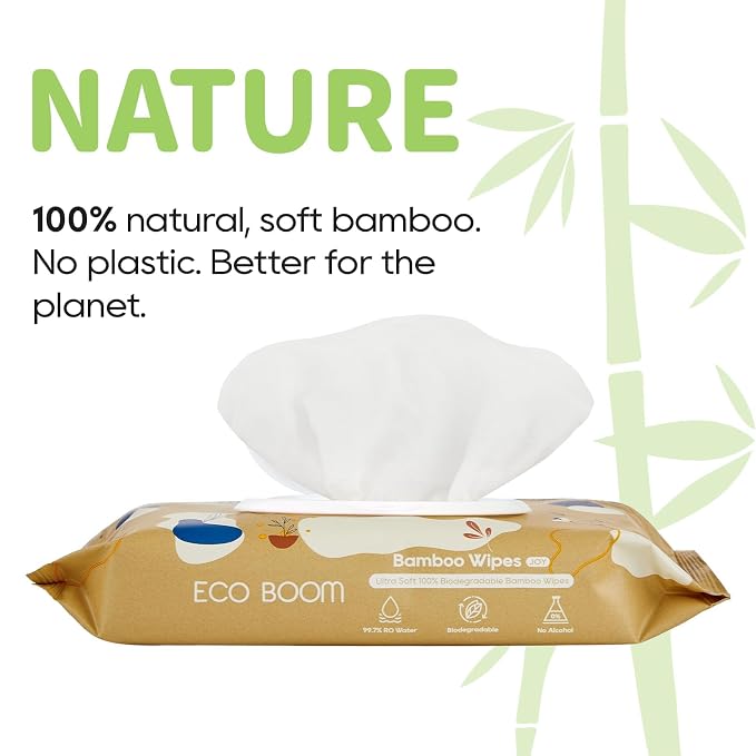 ECO BOOM Bamboo Baby Wipes | natural | 100% Plant-Based & fragrance free | - Image 4