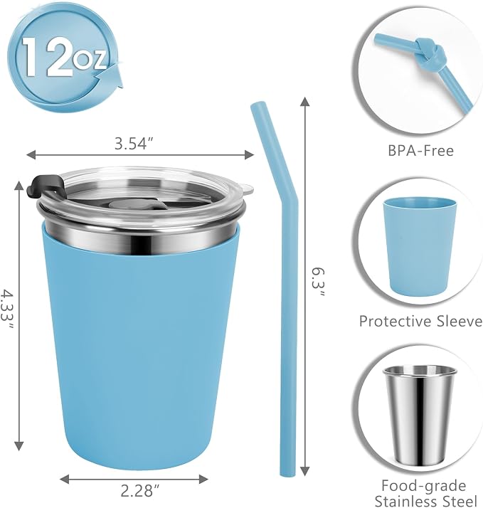 Kids Cups with Straws and Lids, 5 Pack 12oz Spill Proof Toddlers Straws Tumbler - Image 2