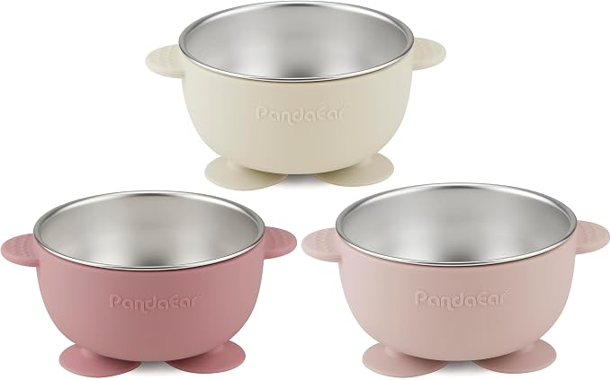 PandaEar 3 Pack Stainless Steel Suction Baby Bowls & 3 Baby Feeding Spoons | - Image 4