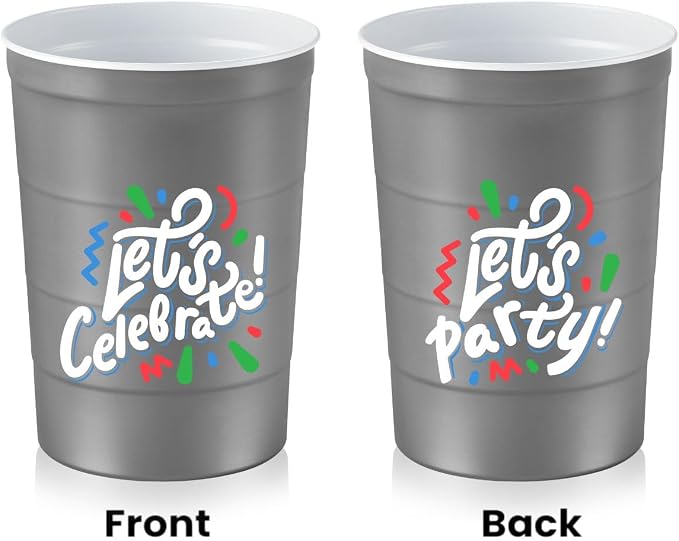16 oz. Party Cups 'Let's Celebrate Let's Party' Design - Image 2