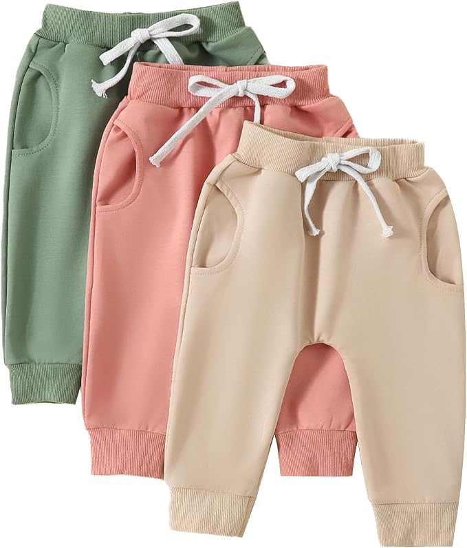 Sejardin Toddler Baby Boy Girl Pants 3 Pack Solid Color Elastic Waist Jogger by Sejardin