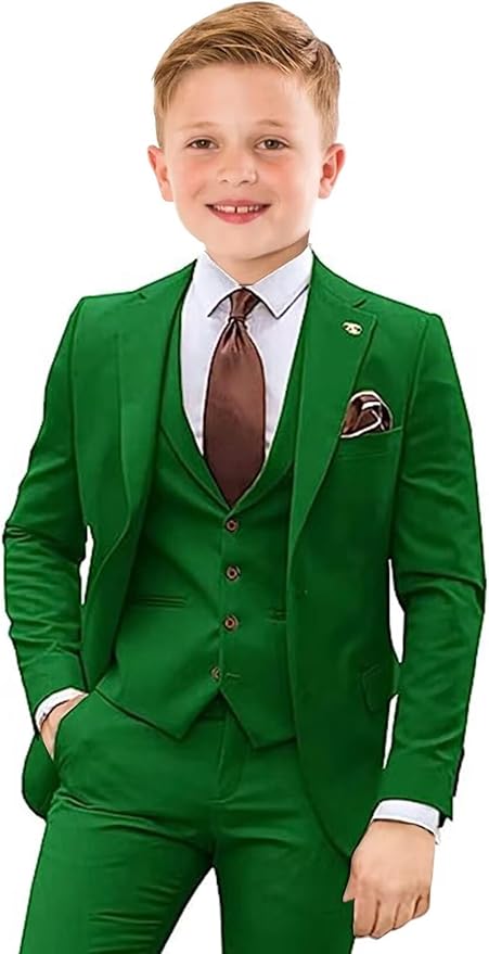 Boys Suit 4 Piece Slim Fit Kids Tuxedo Suit Formal Wedding Outfit Blazer Vest by Tesscy