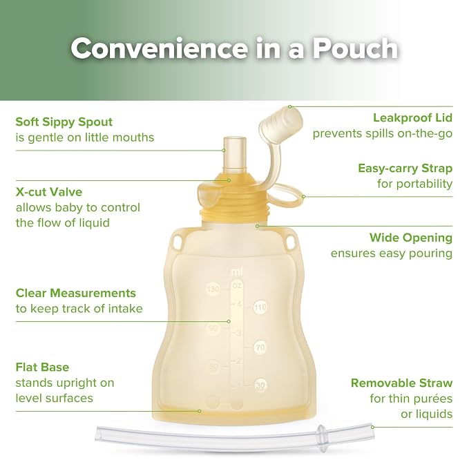haakaa Baby Food Pouch Refillable Baby Squeeze Silicone Yummy Pouch, Soft - Image 4