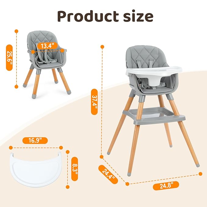 Ezebaby 6 in 1 High Chairs for Babies and Toddlers, Baby High Chair Convertible - Image 7
