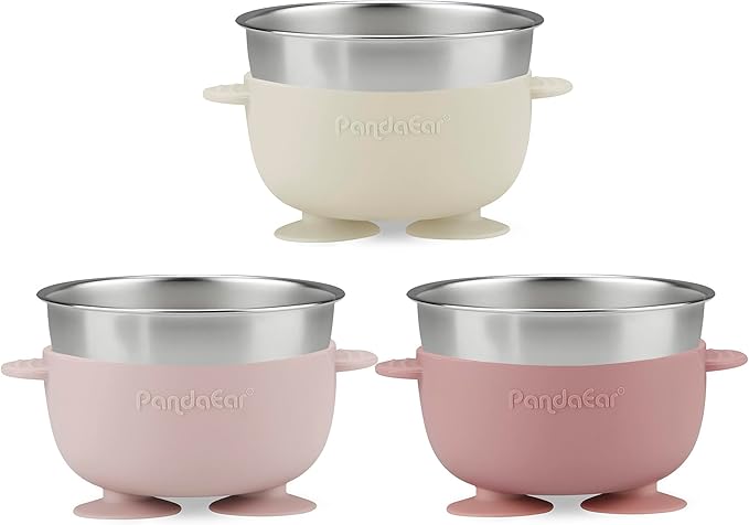 PandaEar 3 Pack Stainless Steel Suction Baby Bowls & 3 Baby Feeding Spoons | - Image 5