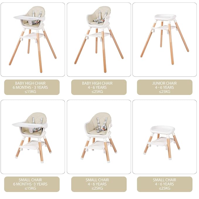 6 in 1 Baby High Chair, Convertible Wooden High Chairs/Booster Seat - Image 2