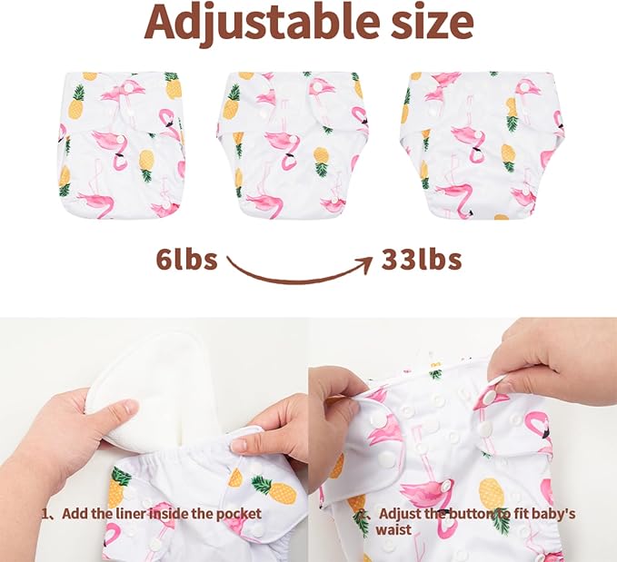 HappyFlute 9 Sets Newborn Baby Cloth Pocket Diapers Adjustable Reusable - Image 3