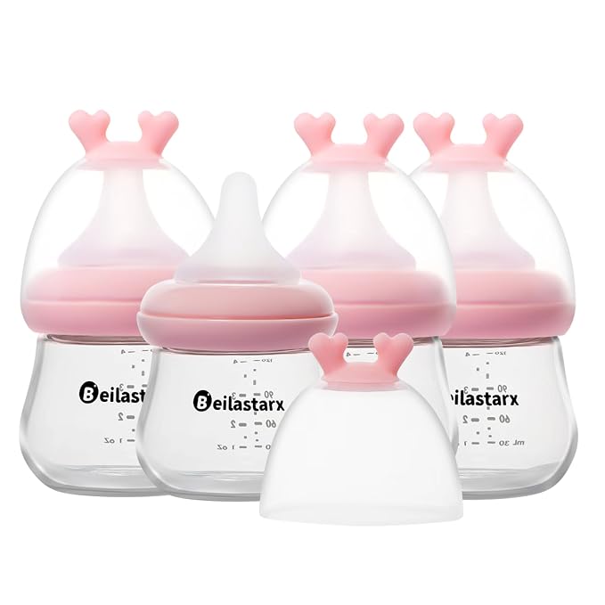 Glass Baby Bottles with Natural Response Nipple Size SS by Beilastar-x