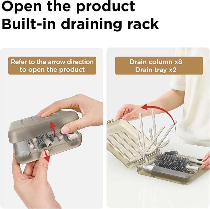 YOTIME Travel Bottle Brush Set, Auto-Open Rack & Vertical Brushs Drying Slots - Image 2