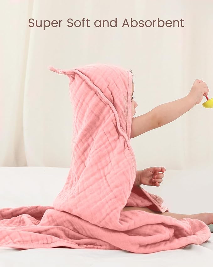 Hooded Baby Towels for Newborn, 35x35 Inch 2 Pack 100% Muslin Cotton Baby Bath - Image 2