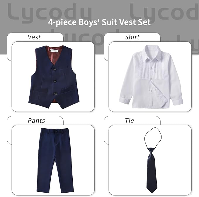 Boys Vest Set Formal Dress Suits Wedding Outfit Dresswear - Image 2