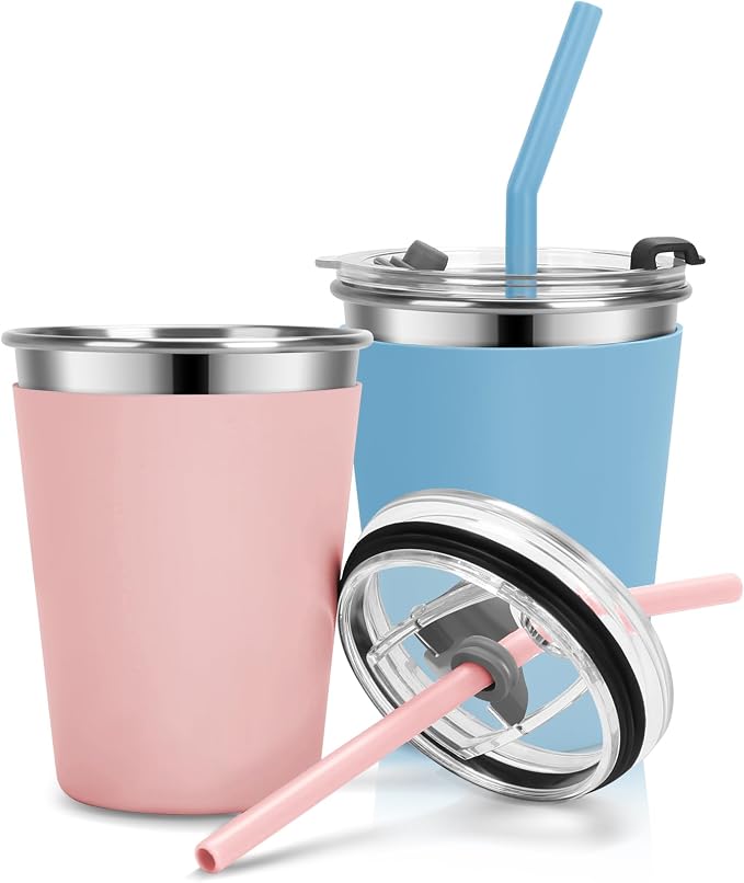 Kids Cups with Straws and Lids Leak Proof, 12oz Sippy Cups by Vermida