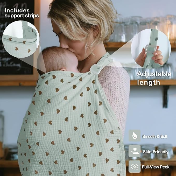 Muslin Nursing Covers for Breastfeeding, Arch Neckline Breast Feeding Covers - Image 4