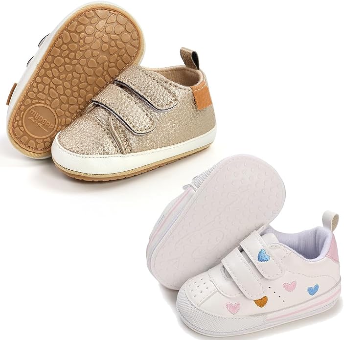 2Pairs Baby Shoes, Boys Girls Non-Slip Rubber Sole Sneakers, Unisex Infant Soft by 82-eitwo