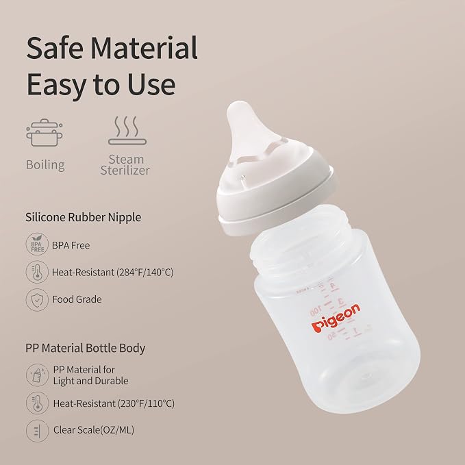 Pigeon PP Nursing Bottle Wide Neck, Anti-Colic, Streamlined Body, Natural Feel - Image 7